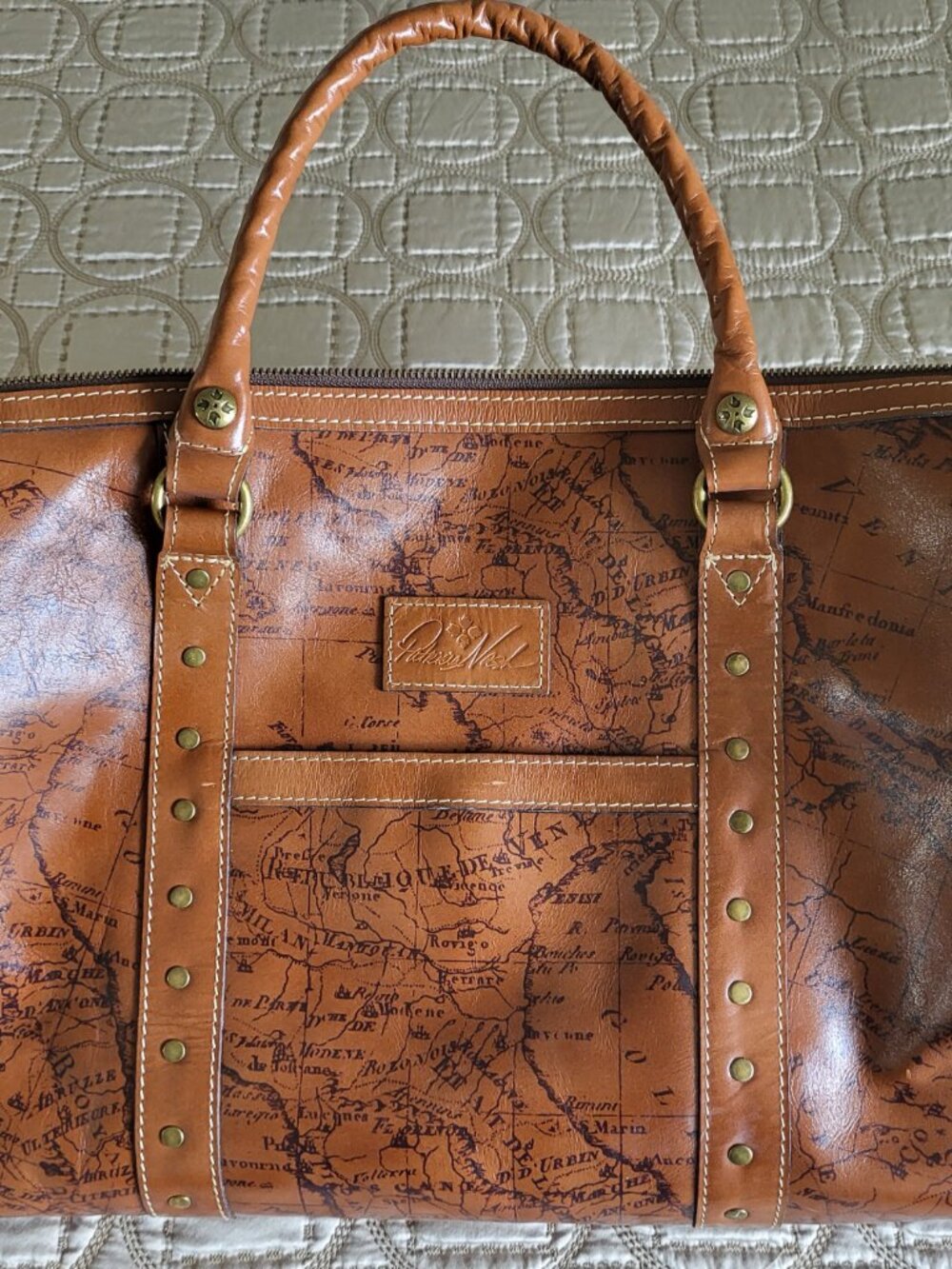 Patricia Nash Milano Weekender Duffel Bag - Signature Map Print - Riot Rust - Picture 2 of 10